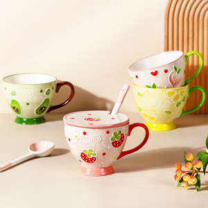 大容量水杯牛奶燕麦早餐杯子带盖高颜值家用创意陶瓷马克杯咖啡杯
