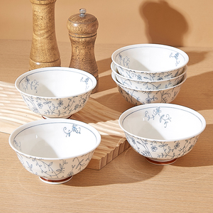 日式釉下彩餐具碗碟家用陶瓷米饭碗面碗汤碗特别好看的菜盘子小碗