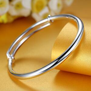 久溪银楼s999足银足银 手镯 光面推拉女银手环 纯银首饰品 20克精