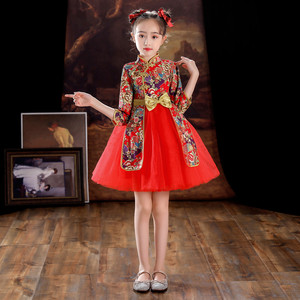 女童旗袍国潮高端礼服儿童演出服走秀中式2021新款潮服中国风童装