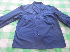 日本购七八十年代女装老衬衫衣服收藏蓝色的确良衬衫道e具服装300