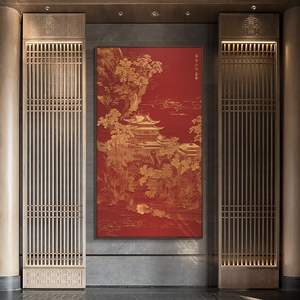 新中式酒店大堂福寿山河浮雕装饰画别墅玄关客厅背景高档大气挂画