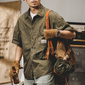 美式复古工装衬衫男机能军事风夹克夏季宽松百搭上衣外套短袖衬衣