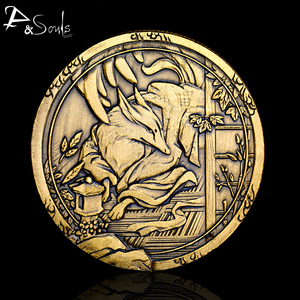 山海经九尾狐幸运硬币吊坠男士复古潮流项链女狐狸桃花狐妖流浪币