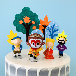 猪八戒孙悟空蛋糕装饰摆件西游记系列烘焙装扮森系小树蛋糕插牌件