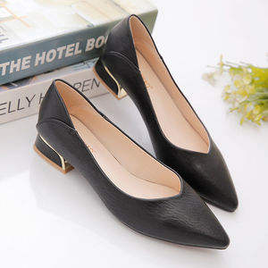 彩色大东软皮单鞋女2021粗跟尖头单鞋软皮休闲白领工作鞋小皮鞋女