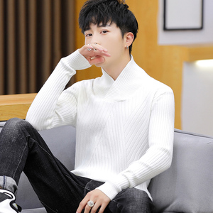 男士高领毛衣秋冬季韩版潮流学生休闲修身个性长领纯色打底针织衫