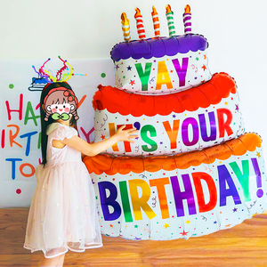 卡通生日蛋糕周岁女孩男孩气球装饰派对场景布置数字拍照道具创意