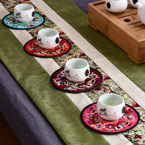 中国特色刺绣杯垫隔热垫茶道杯垫布艺编织送老外中国风特色小礼品