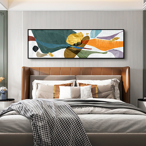 卧室床头横版轻奢装饰画父母房免钉抽象长条壁画主卧床尾家用挂画