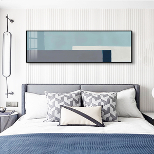 北欧风主卧横版装饰画青少年卧室抽象克莱因蓝艺术壁画床尾墙挂画