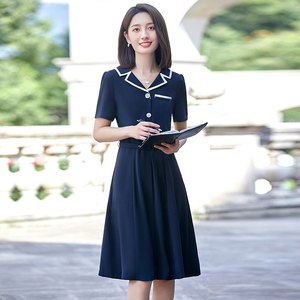 短袖幼师连衣裙女夏英伦风教师园服幼师老师工装面试职业装工作服