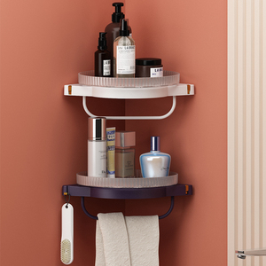可旋转浴室三角置物架厕所洗脸台厨房免打孔壁挂式墙上转角卫生间