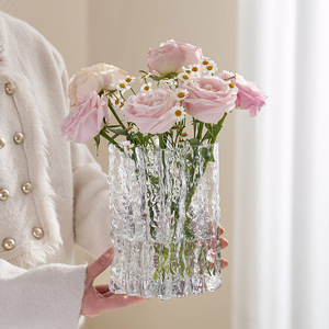 简约现代ins风高级感冰川花瓶玻璃透明水养插花鲜花客厅餐桌装饰