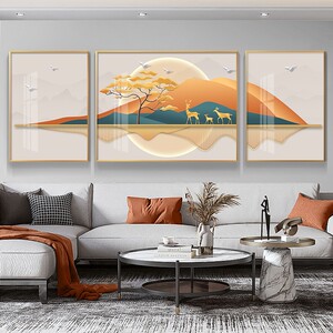 轻奢大气客厅三联画挂画寓意好北欧壁画现代简约沙发背景墙装饰画