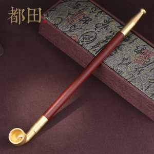 手工旱烟袋锅子红檀木烟杆纯铜烟嘴老式烟斗复古烟具男士创意礼物