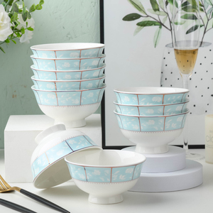 碗家用10个装北欧陶瓷餐具吃米饭碗网红小碗套装创意个性高脚防烫