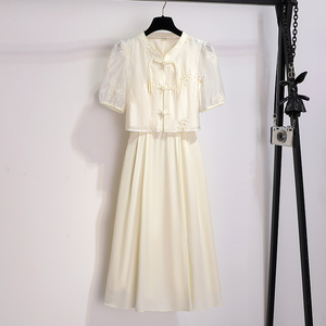国风女装新中式连衣裙2024新款女夏季裙子天丝罩衫吊带裙两件套装