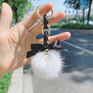 韩国个性水貂毛球钥匙扣创意简约时尚锁链汽车钥匙圈环女包包挂件