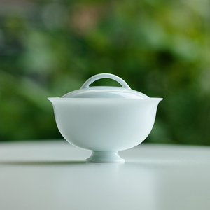 拓土影青二才盖碗家用简约纯色陶瓷茶碗功夫茶具带盖泡茶器不烫手