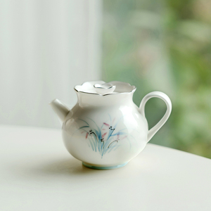 拓土描白金纯手绘幽兰陶瓷小茶壶泡茶喝茶家用茶壶泡茶器功夫茶具