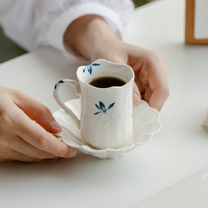 拓土纯手绘蝴蝶兰花陶瓷主人杯迷你小水杯喝茶品茗杯咖啡杯碟套装