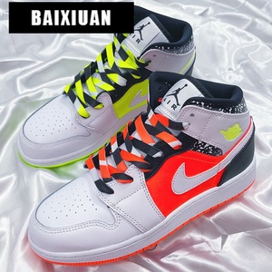 原创适配nike耐克af1aj1mid黄橙鸳鸯三色拼接鞋带asxdd