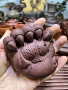 直播放大漏 创意宜兴紫砂茶宠摆件鱼和熊掌一举两得可养茶玩精品