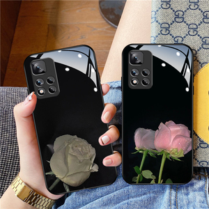 个性白玫瑰适用于红米note11手机壳note10钢化玻璃note