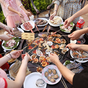 户外烧烤桌椅庭院花园露台桌椅铁艺露天餐桌室外别墅休闲铸铝桌椅