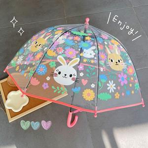高质量网红兔子幼儿园小学生儿童伞可爱加厚自动长柄伞宝宝透明伞