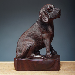 黑檀木生肖狗实木雕刻可爱狗狗动物摆件客厅家居玄关装饰工艺礼品