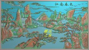 江南春色精雕图 大型石雕 木雕 山水建筑 壁画 浮雕图灰度图42556