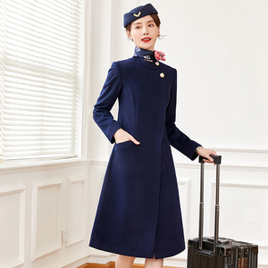职业毛呢大衣女中长款冬季高端气质修身过膝羊毛呢子外套空姐制服