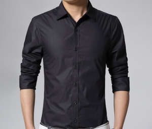 男士村衫衫衣黑色勋黑男土夏季长袖衬衫常规夏天薄款称衫流行男