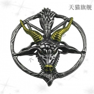 抖音同款s925银撒旦羊头五芒星吊坠 羊挂坠泰银个性项坠 单吊坠