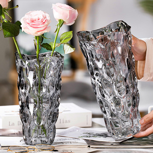 新款花瓶轻奢摆件透明电镀水晶玻璃水养插花酒店餐桌装饰北欧风格