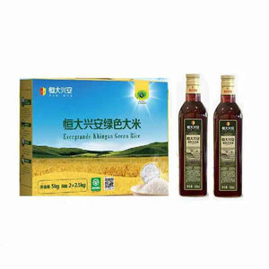 恒大兴安大米绿色大米恒大臻米稻花香10斤礼盒包装 500ml*2大豆油