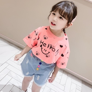 女童夏装纯棉短袖2021洋气儿童4岁女孩宝宝夏季纯棉半袖t恤打底衫