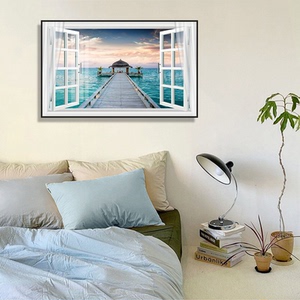 窗景挂画窗外风景大海客厅装饰画餐厅墙画窗户视觉空间延伸感壁画