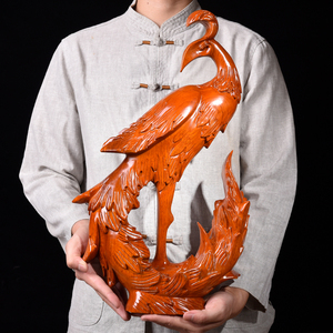 实木雕刻凤凰摆件檀木头根雕孔雀神兽红木家居客厅玄关装饰工艺品