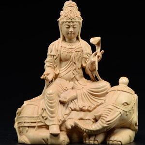 小叶黄杨木雕普贤菩萨摆件实木头雕刻普贤佛像红木家居饰品工艺品