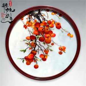 手工刺绣苏绣柿子画事事如意玄关餐厅挂画中式特色刺绣装饰挂画
