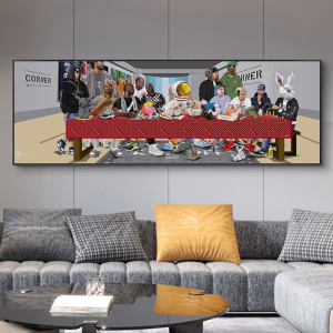kaws潮流版装饰画最后的晚餐横版壁画创意客厅背景墙大幅潮牌挂画