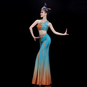 傣族舞蹈服装演出服女独舞艺考孔雀舞鱼尾裙云南西双版纳裙子成人