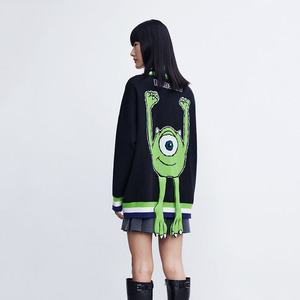 ur新品卡通大眼仔v领宽松学院风针织开衫外套女上衣wv48s9de2001