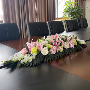 会议桌花仿真花桌面假花商务礼仪台花办公室摆花会议室长型装饰花