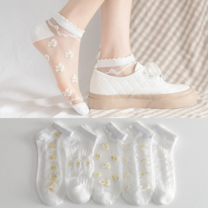 袜子女夏季薄款玻璃丝袜网眼透气日系学生可爱短筒袜白色浅口船袜