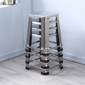 不锈钢椅子金属方凳子工厂车间咖啡厅高脚凳户外家用叠放餐椅四脚