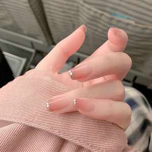 简约素色银边豆沙渐变假指甲小红书美甲贴片成品甲片可拆卸穿戴甲